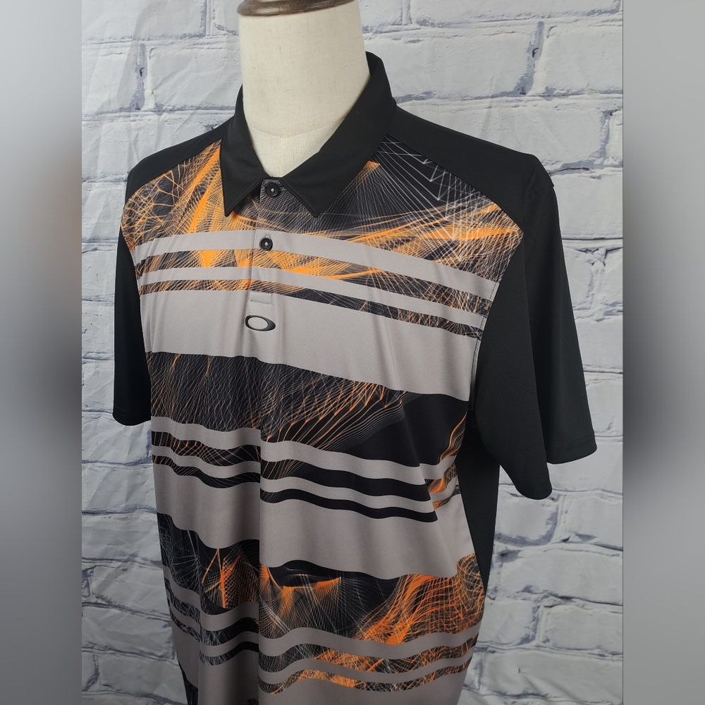 Oakley Men's Golf Polo Shirt Striped Multicolor Black Orange Gray Regular Fit XL